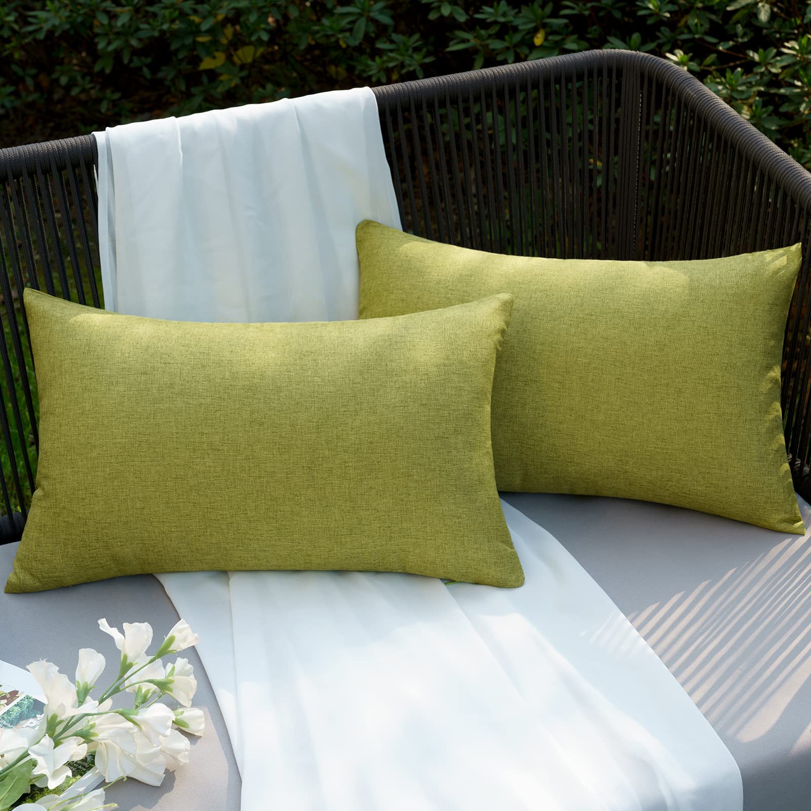 EMEMA Outdoor Cushion Covers Waterproof Decorative 12 x 20 Inch Throw Pillow Covers for Furniture Patio Couch Garden Green Sofa Bed Linen Balcony Outside Cushions 30 x 50 cm Set of 2