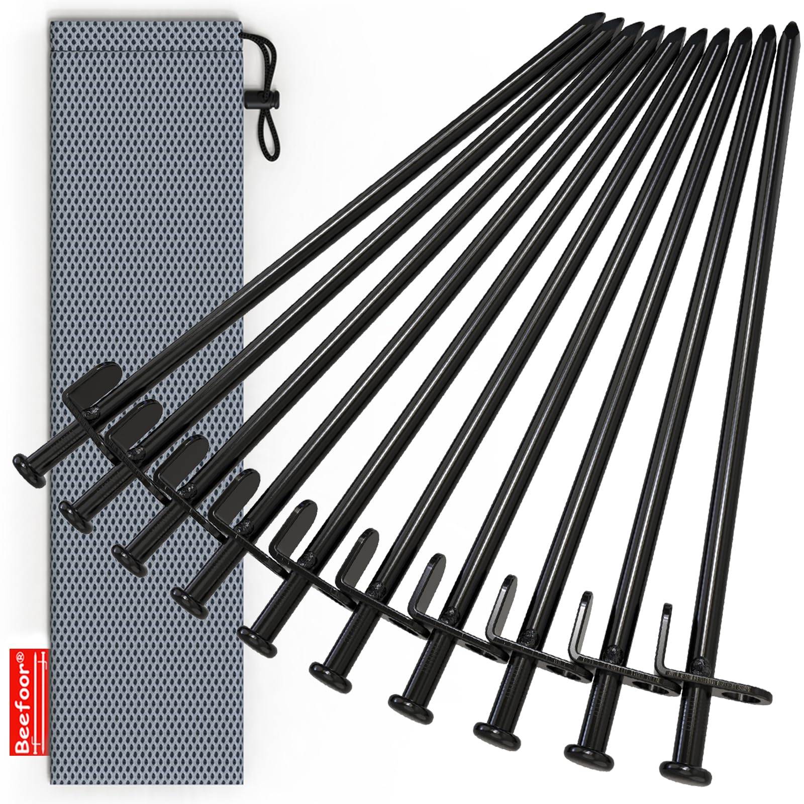 BareFour Tent Stakes, Heavy Duty Camping Stakes 12-Inch Forged Steel Tent Pegs Unbreakable and Inflexible Available in Rocky Place Dessert Snowfield and Grassland(10-Pack)