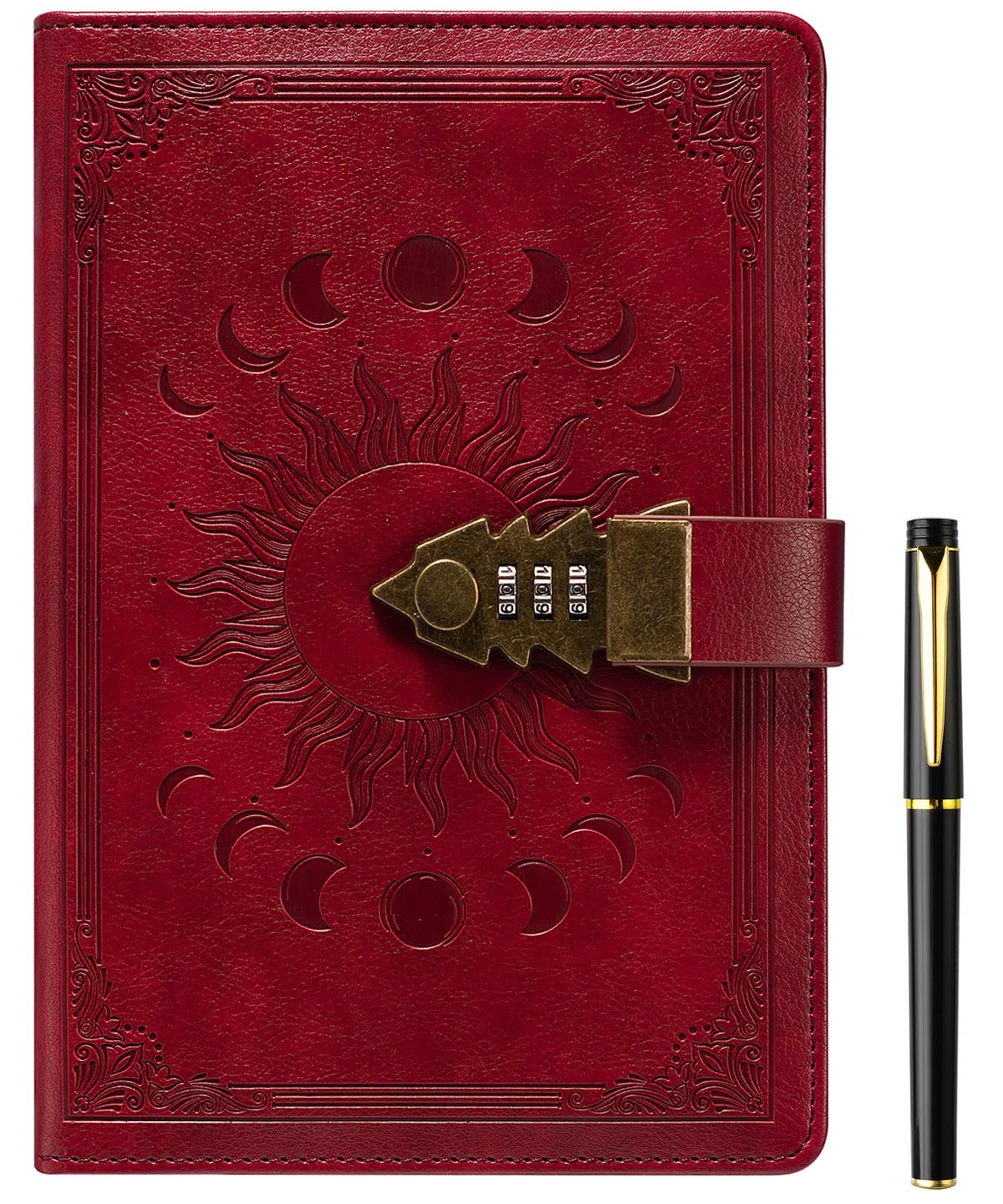 ZXHQ Lock Diary with Pen, A5 Ruled 240 Pages PU Leather Journal with Lock, Refillable Hardcover journals for Writing Personal Planner Organizer for Men and Women, Size A5(8.5 × 5.9 Inch) Wine Red
