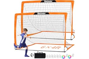 BELEEV Kids Soccer Goals for Backyard, 4x3/6x4 ft Portable Pop Up Soccer Nets with LED Lights, Carry Bag, Gift for Kids Youth
