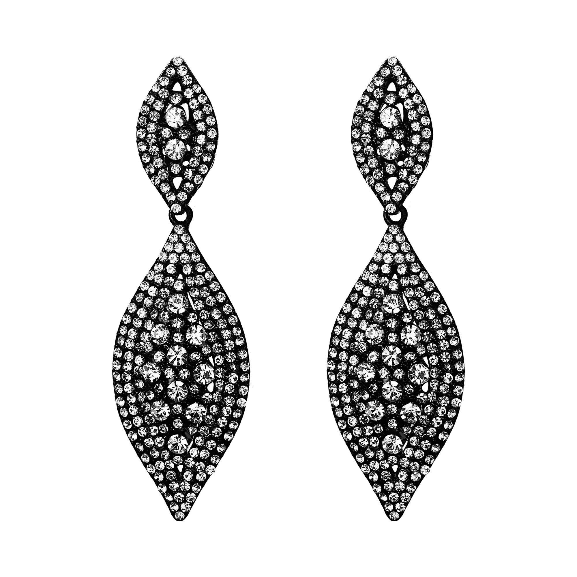 EVER FAITH Wedding Earrings for Bride Sparkly Crystal Teardrop Statement Drop Dangle Pierced Earring for Women Costume Jewellery Clear Black-Tone
