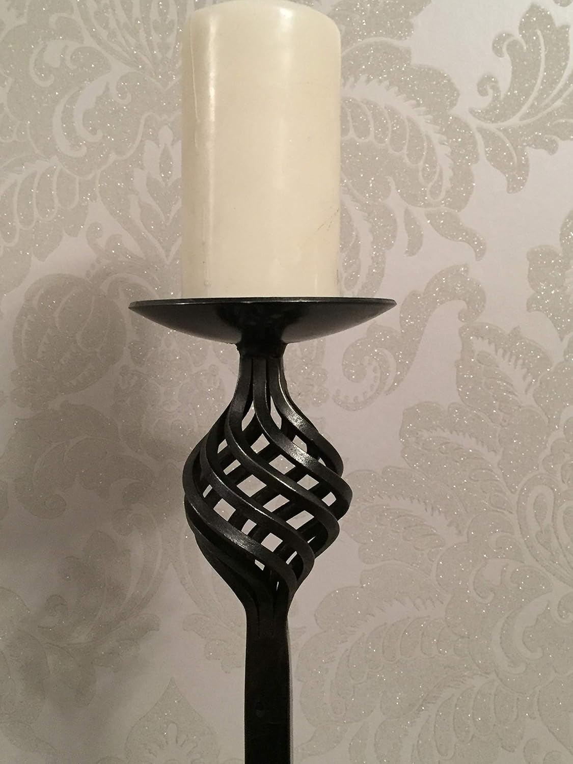 A Pair Of Hand Made Wrought Iron Metal Tall Heavy Floor Standing Candle Sticks Candle Holders