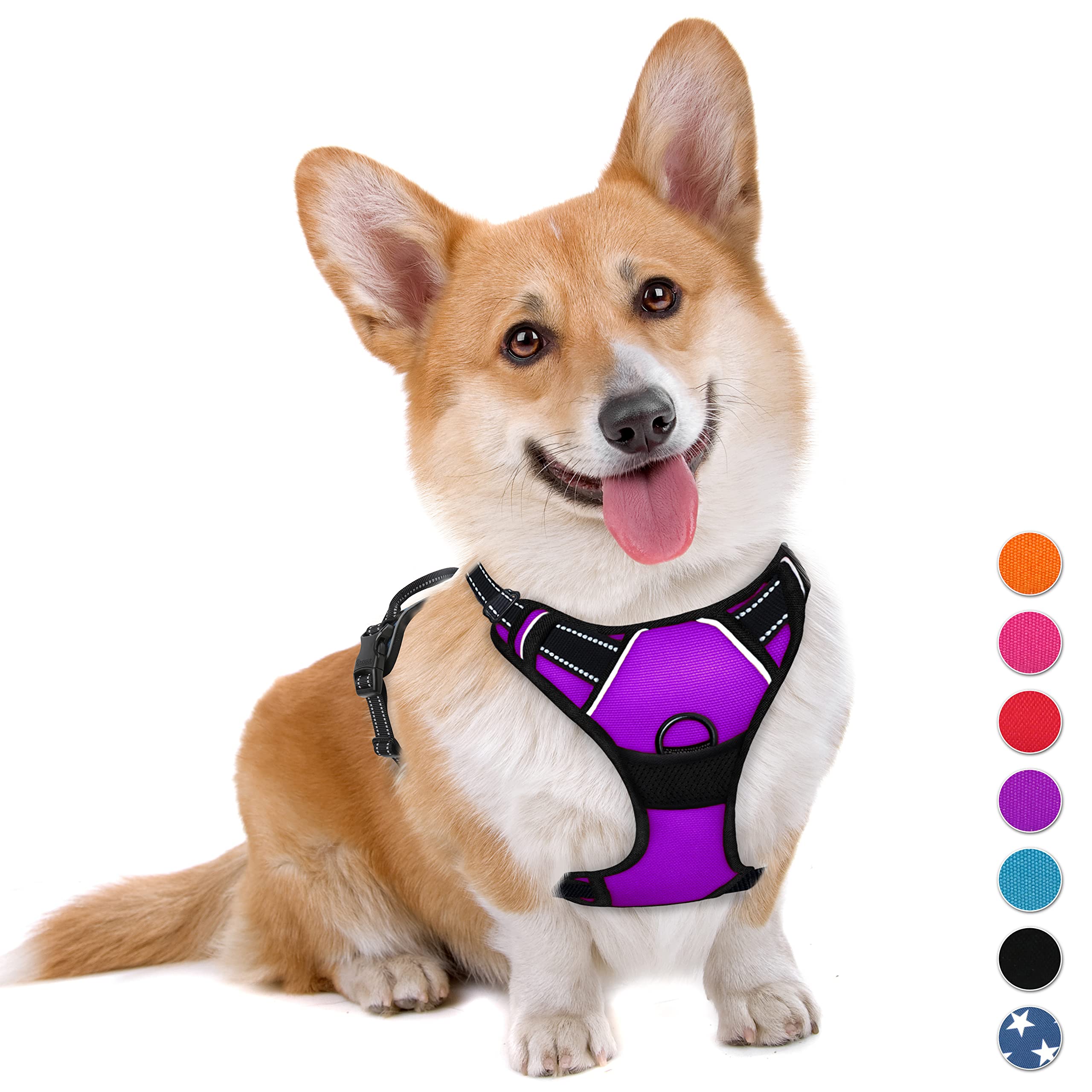 BARKBAY No Pull Dog Harness Large Step in Reflective Dog Harness with Front Clip and Easy Control Handle for Walking Training Running(Purple,M)