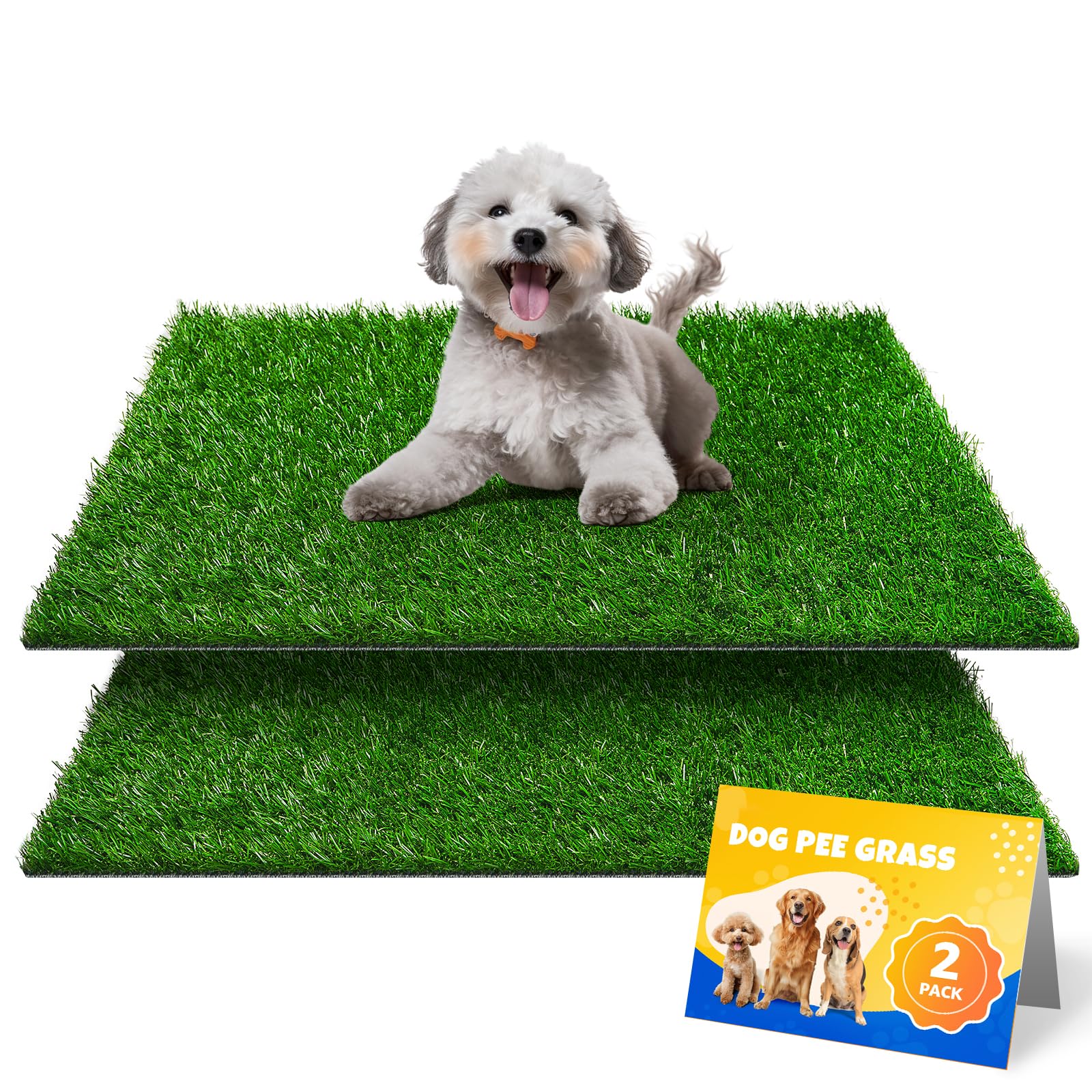 Artificial Pet Pee Grass Mat for Puppy, Pet Turf Fake Grass Replacement Pad for Dog Potty Training, Indoor and Outdoor - Set of 2 (46 x 71cm)