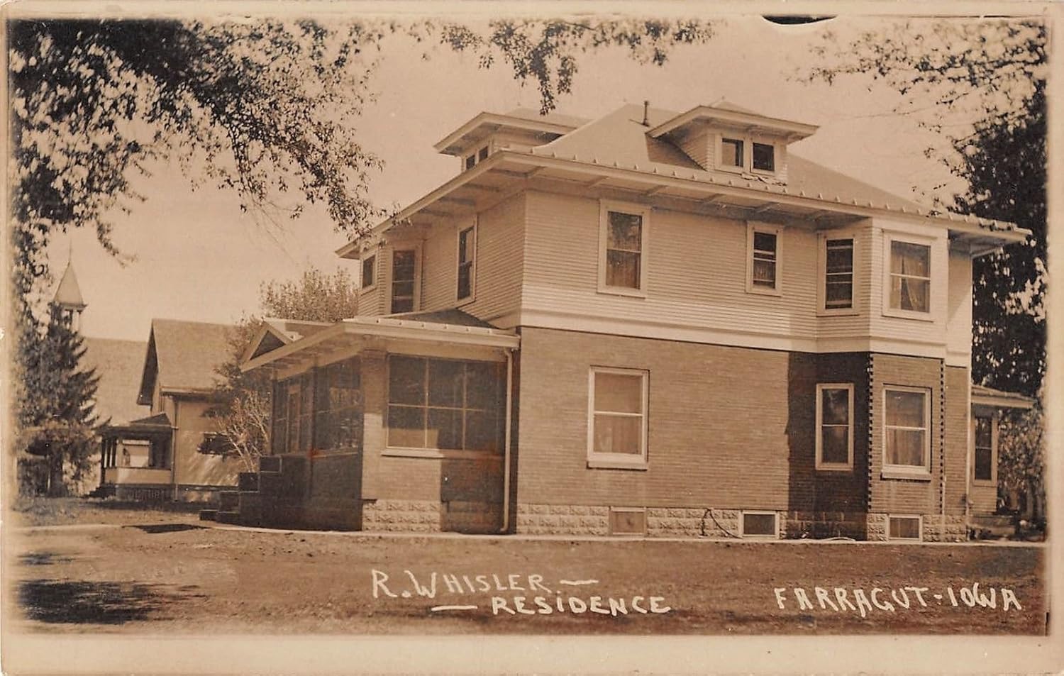 Farragut Iowa R. Whisler Residence Exterior View Real Photo Postcard