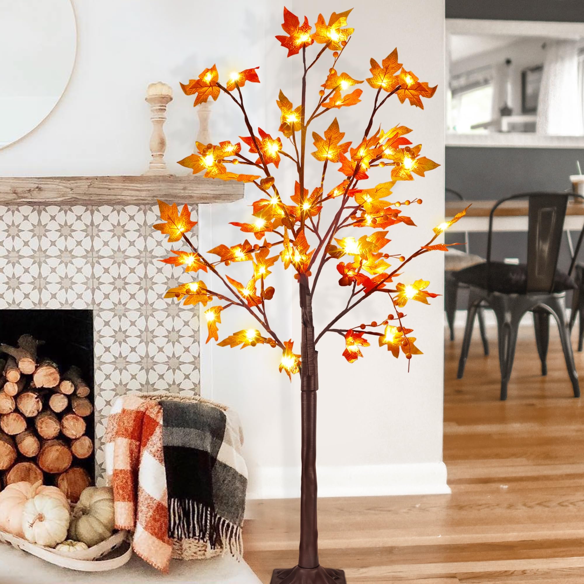 Photo 1 of FORUP LED Lighted Maple Tree, 4 FT Lighted Artificial Tree for Thanksgiving Harvest Fall Festival Halloween Home Party Decoration