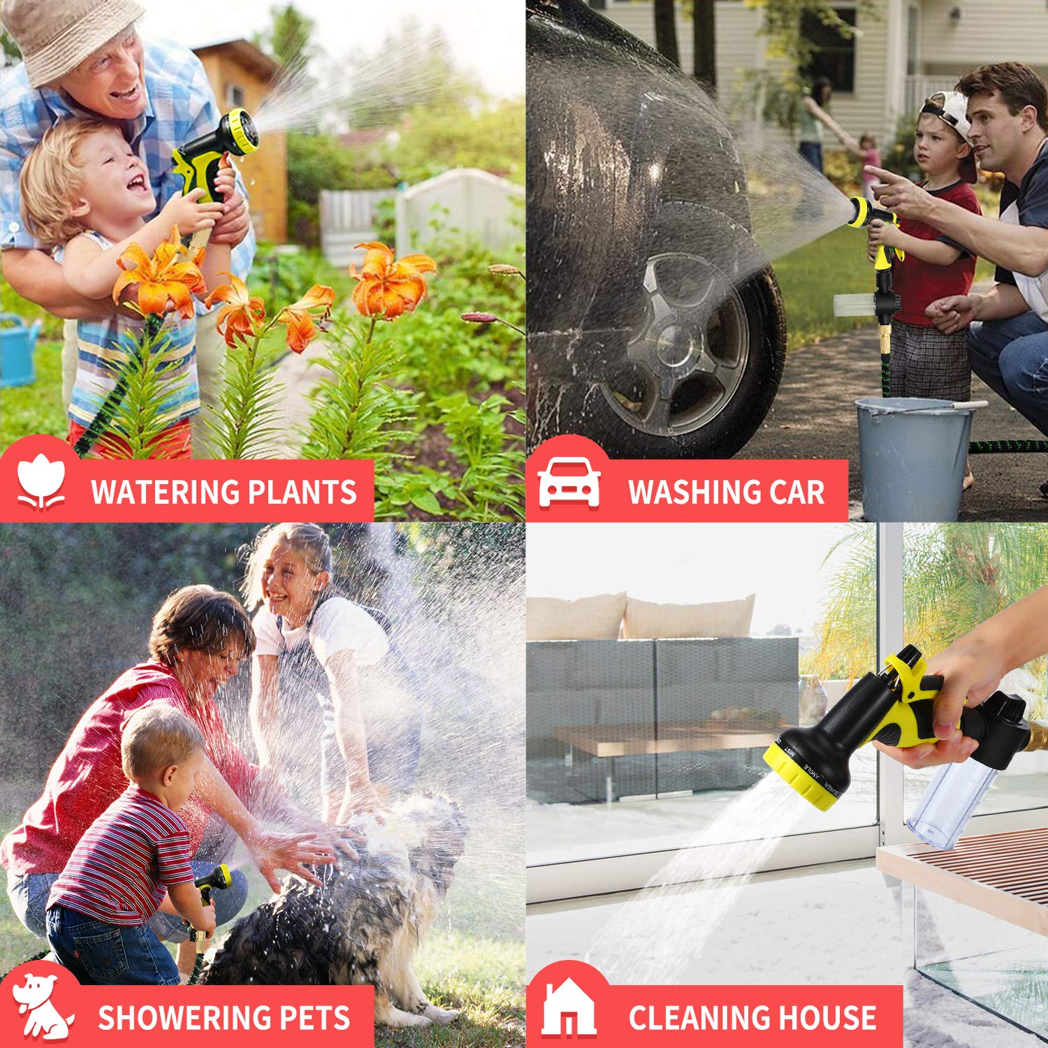 Uverbon Gartenschlauch Ausziehbar 30M/ 100FT Wasserschlauch mit Massivem Messing Steckverbinder, Triple Latex Core 9-Pattern Sprühdüse, Starke und Flexible Schlauch für Garten, Rasen