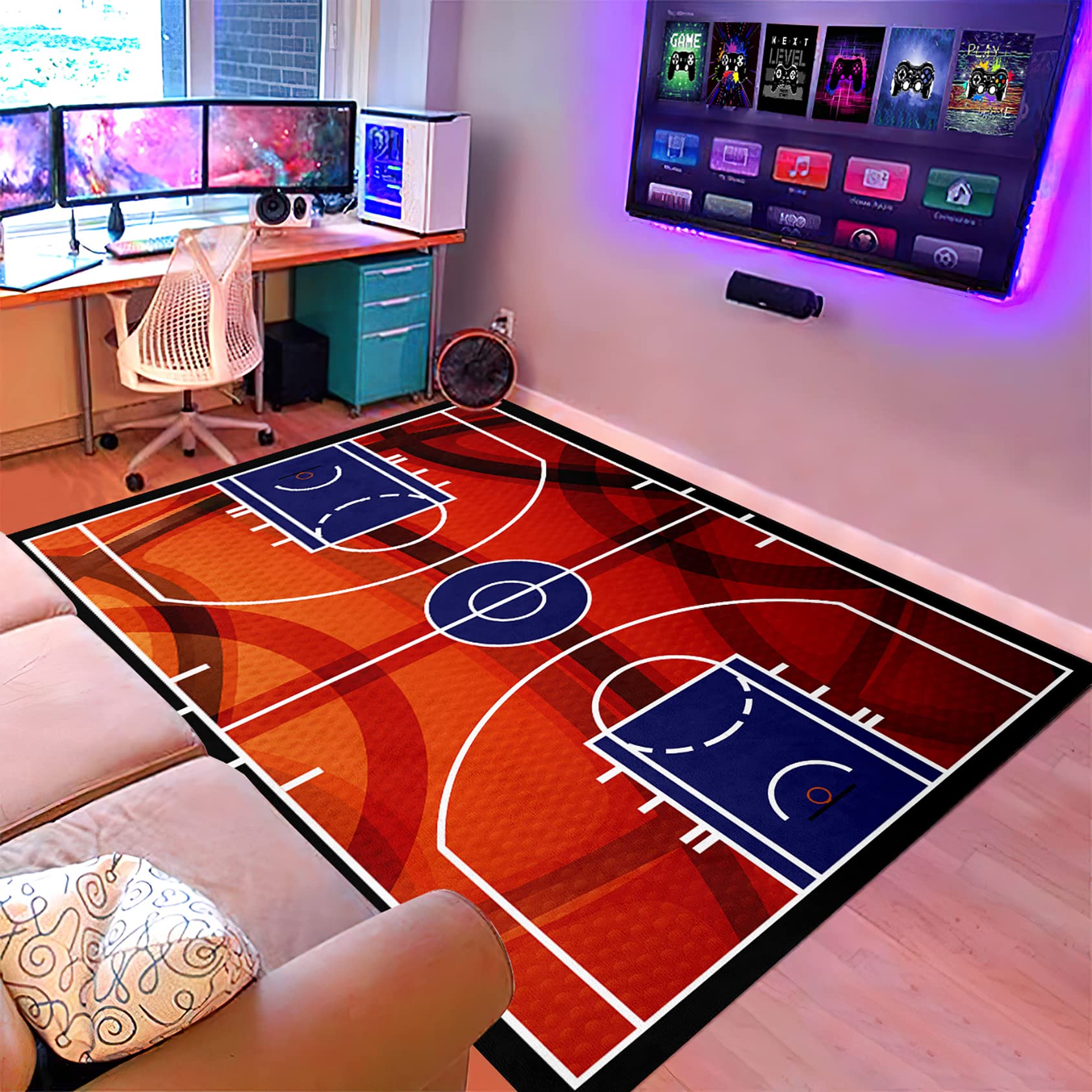 Photo 1 of Basketball Rug 4'×5' - Basketball Court Carpet Sport Rug Room Decor Basketball Carpet for Boys Room for Living Room Floor Mats