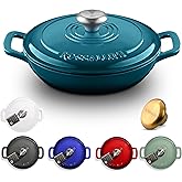 ROSSALLINI Signature Enameled Cast Iron Braiser, Non-Stick Serving Pot with Tight Fitting Lid for Perfect Roasting, Baking, Sauteing, Searing, and Pan Frying | 1.5Q (1.4L) - Ocean Blue