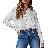 OMSJ Women’s Striped Button Down Shirts Casual Long Sleeve Stylish Collared Office Work Blouses Tops