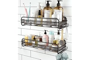 RelaxScene Shower Caddy Shelf - Self Adhesive 2-Pack Bathroom Organizer Suction Storage Shelves Rack for Inside Shower Black