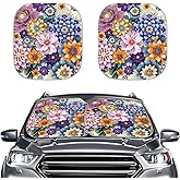 Renewold Car Windshield Sunshade Front Window Sun Shade Set - 2pcs Bohemian Flower Print Auto Sun Blocker Visor Sun Shield for Sedans SUV Truck