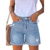 luvamia Women's Casual Ripped Denim Shorts High Rise Distressed Rolled Hem Jeans Shorts