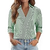 LOMON 3/4 Length Sleeve Womens Tops Dressy V Neck Collared Shirts Trendy Business Casual Work Blouses Vacation Outfits 2026