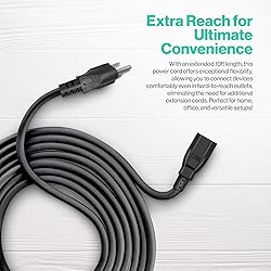 3 Prong AC Power Cord 10ft Long Standard