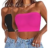 Womens Tube Tops Summer Bandeau Casual Crop Top Going Out Strapless Tank Basic Short Shirt