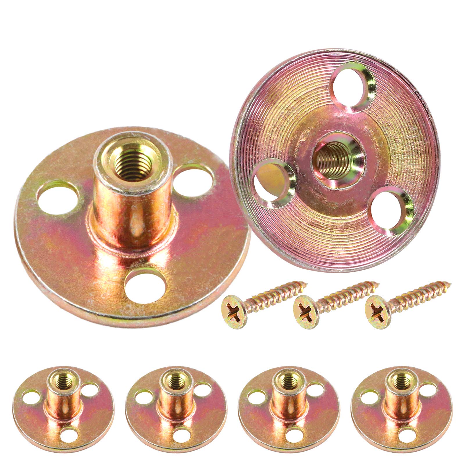 Hilitchi Brad Hole Tee Nut Carbon Steel Screw in T Nuts Round Base Mounting Hardware Fitting Fastener Flange Insert Female Thread with Screws (M6-64PCS)