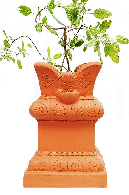 Craftsman India Online Clay Tulsi Planter Pot - Red, Small