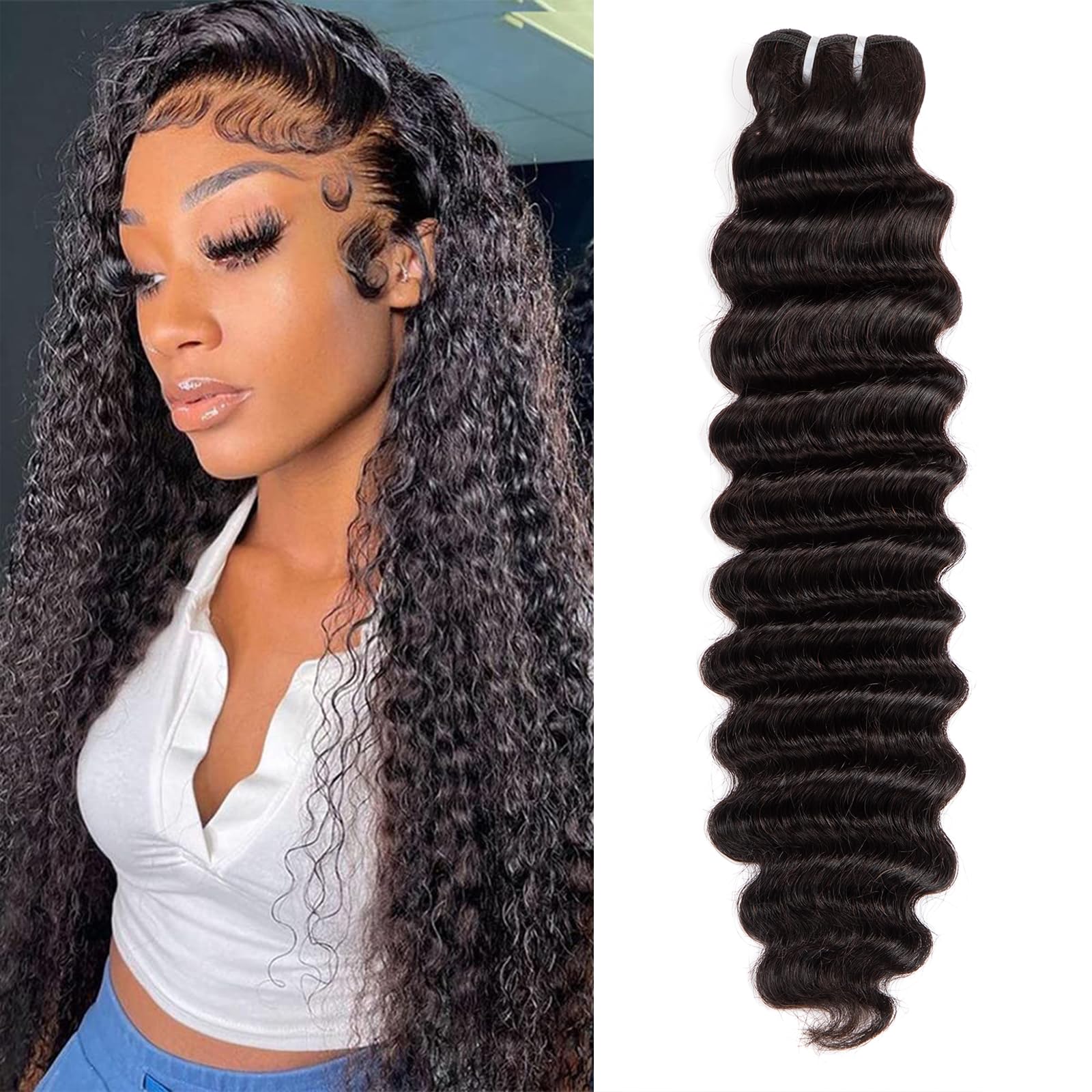 18 Inch Deep Wave Human Hair Bundles Human Hair 100% Unprocessed Brazilian Raw Virgin Hair Bundles Weave Bundles Human Hair Natural Color — image 1