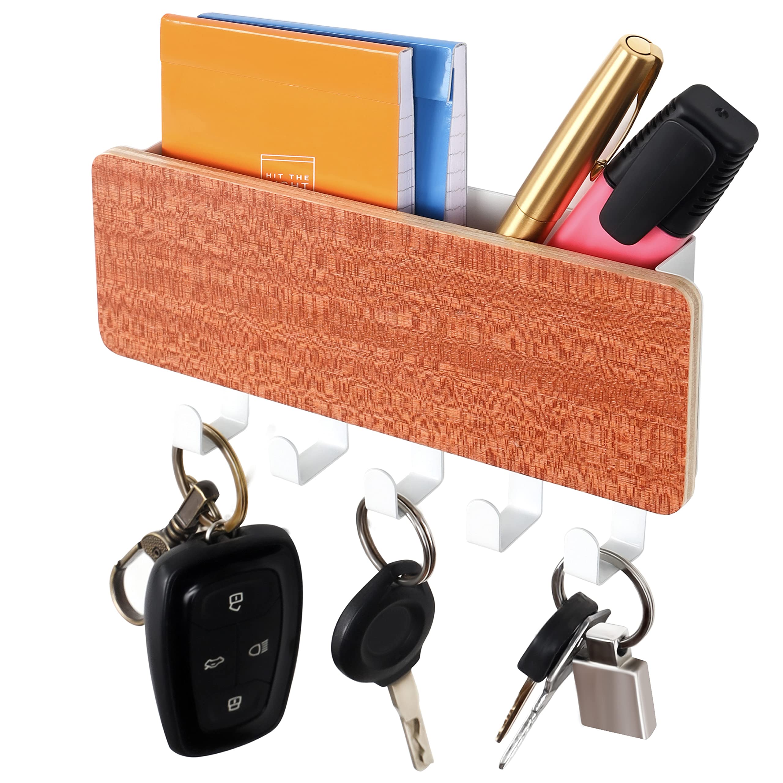 BELLE VOUS Magnetic Key Holder Wall Rack - 18 x 9.7cm/7.08 x 3.81 Inches - Wall-Mounted Organiser with 5 Hooks & Storage Tray - Key/Mail Shelf for Hallway/Entryway, Home Office or Kitchen