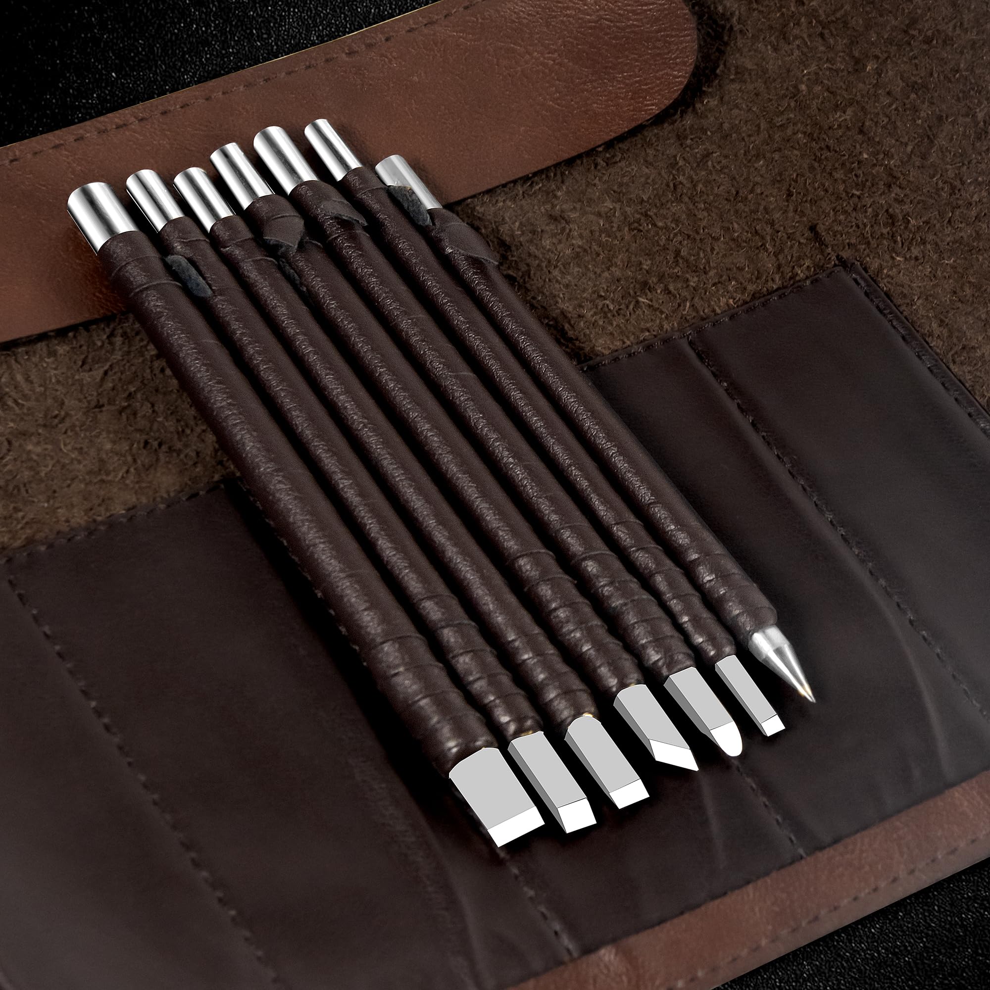 8 Pcs Tungsten Steel Chisel, Metal Engraving Tools, Chisel Set with Leather Sheath for Woodworking, Seal and Bamboo Carving