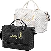Dansydaisy 4 Pcs Duffel Bag Set Include 2 Honeymoon Travel Bags with Shoe Compartment and 2 Luggage Tags(Hubby and Wifey,Black,White)