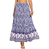 Allegra K Summer Boho Maxi Skirts for Women Floral Flowy Ruffle Tiered Long Skirts with Pockets