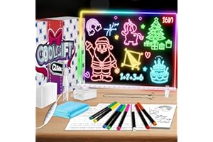 XOBATHTI 16" Led Drawing Board for Kids with 18 Tracing Pages - 4 Modes & Acrylic Led Note Board with 7 Colors, Light up Magic Boards for Art Kit, Birthday & Christmas Gifts for Teenage Girls & Boys, 39PCS