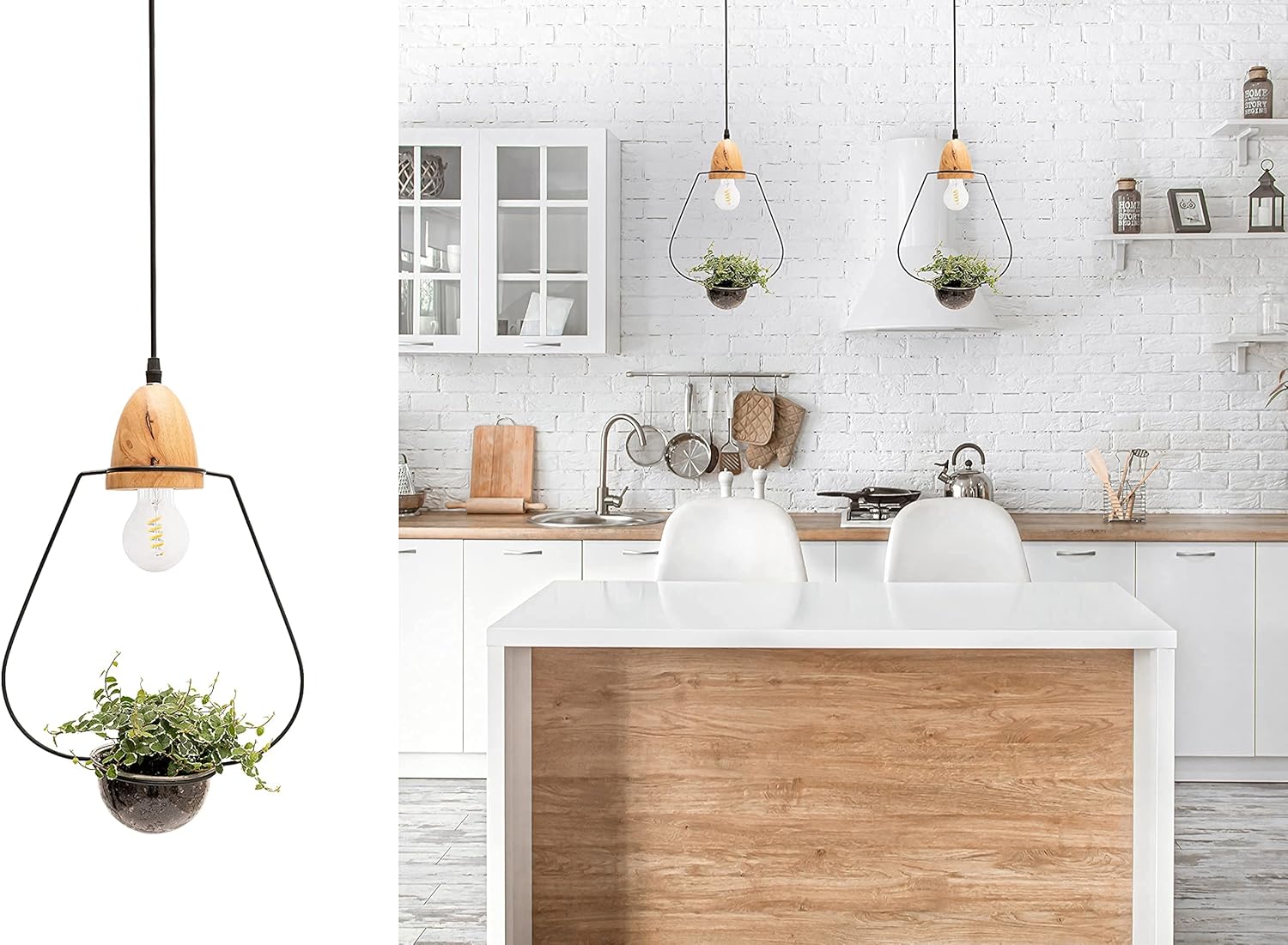Pendant Light for Kitchen Island Dining Room Lighting Fixtures Hanging with Plant Pot and Adjustable Wire up to 35" Ideal for Dining or Kitchen Table and Nordic Style Decorated Bars by Scandinaf. - - 