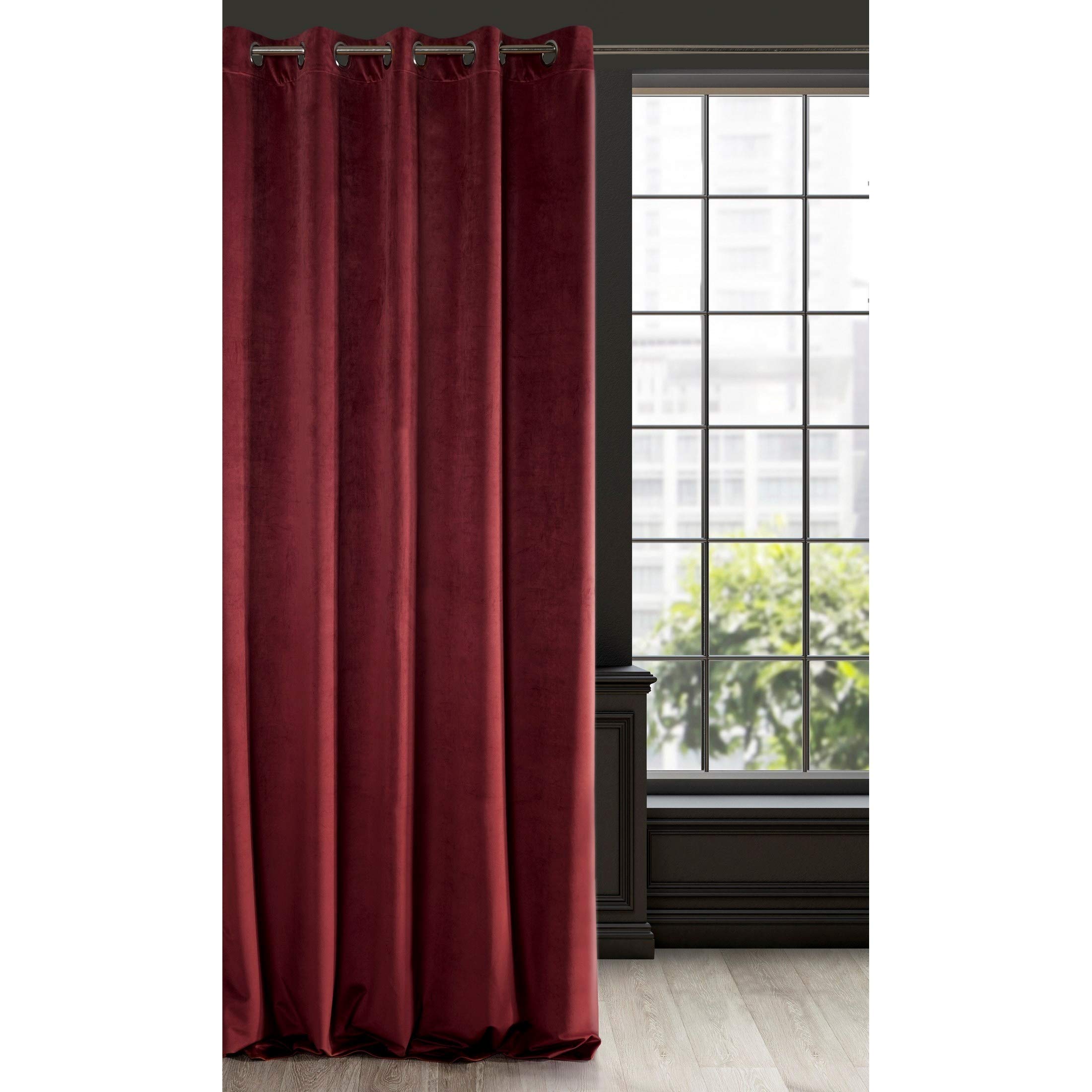 Eurofirany Soft Plain Opaque Velvet Curtain with Eyelets - 1 Unit, Thick Fluffy Panel Drape Classic Glamour Elegant Living Room Bedroom, W55'' x L98.4'', 140x250 cm, Dark Bordeaux