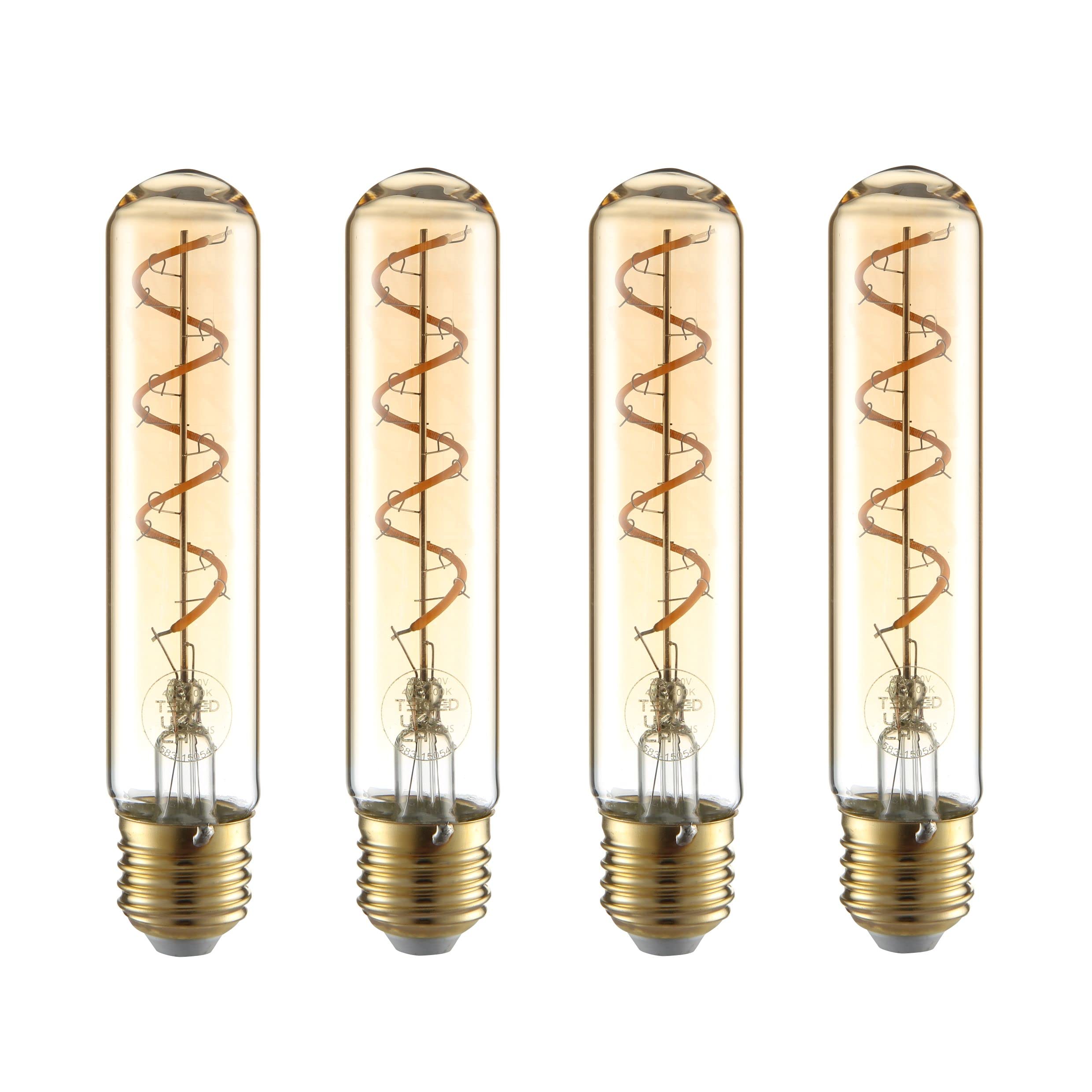 TEKLED® T30 Filament Vintage DIMMABLE LED Bulbs | 150mm Tubular E27 Edison Screw | Energy Saving 4W Light Bulb 24W Equivalent | Amber 2400K 240LM | 4-Pack | Warm White