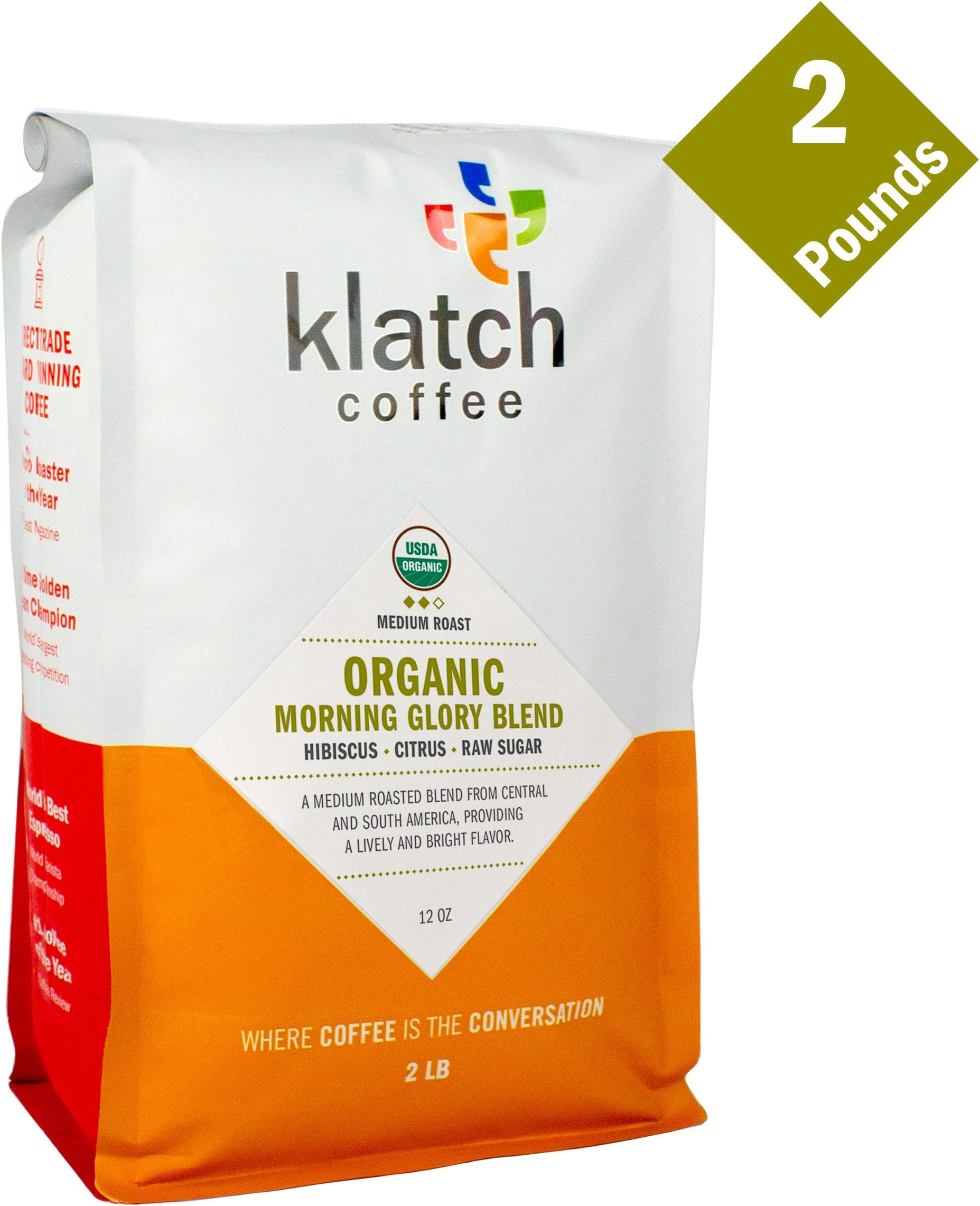 Klatch Coffee Organic Morning Glory Blend Medium Roast, 2 Pounds, Whole bean