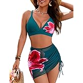 Blooming Jelly Womens Bikini Sets 3 Piece Swimsuits High Waisted Bathing Suit with Sheer Cover Up Swim Skirts