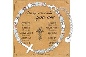 WIKHIA Christian Cross Bracelet for Women Girls, Adjustable Stainless Steel Beaded Cross Bracelets, First Communion Confirmation Easter Religious Bapstim Natural Gemstone Jesus Bracelet Gifts for Her