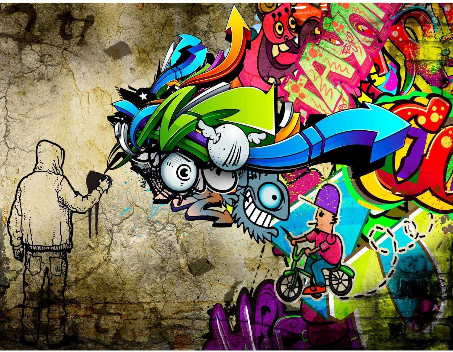 Photo Wallpaper Graffiti 396 x 280 cm Fleece Wallpaper Living Room Bedroom Office Corridor Decoration Murals Modern Wall Decoration - 100% Made in Germany - 9066012a