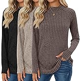 Oakgarden 3 Pack Women's Sweater Long Sleeve Shirts Mock Turtleneck Tunic Tops Thumbhole Ribbed Curved Hem Loose Fall Clothes
