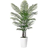 Artificial Palm Tree 6FT - Fake Tree with White Tall Planter - Faux Tropical Areca Floor Plant in Pot - Artificial Silk Plant for Home Office Living Room Decor Indoor