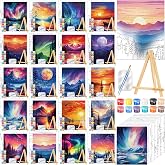 Zhanmai 20 Set Pre Drawn Canvas Painting Kit, Astronomical Landscape | 8'' x 10'', Sip and Paint for Adults, Pre Printed Painting Party Supplies, for Birthday Date Night