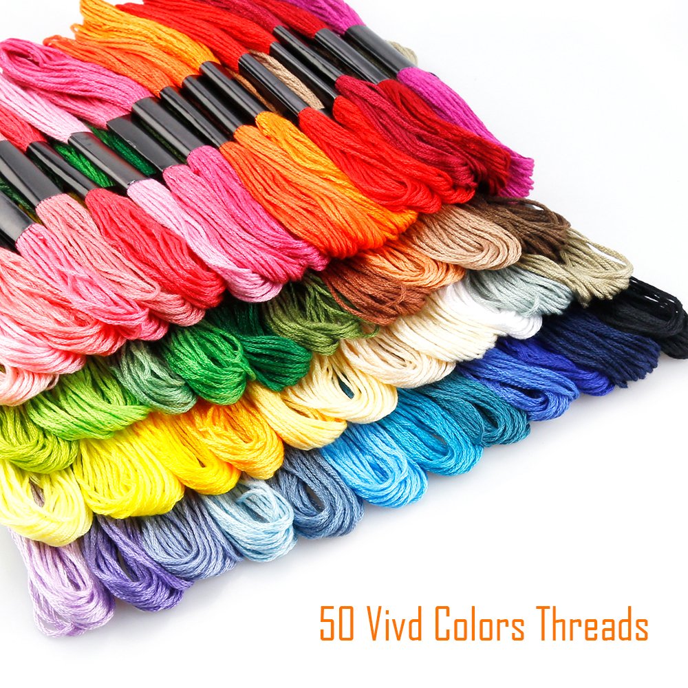 Caydo-Embroidery-Floss-50-Skeins-Friendship-Bracelets-Floss-Rainbow-Color-Embroidery-Thread-Cross-Stitch-Floss-with-12-Pieces-Floss-Bobbins