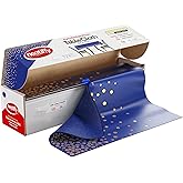 Neatiffy Disposable Plastic Table Cloth Roll with Slide Cutter | Waterproof Cover for Rectangle, Square, Oval Tables | Picnic, Party, Banquet, Birthdays, Weddings - Blue with Gold Dots