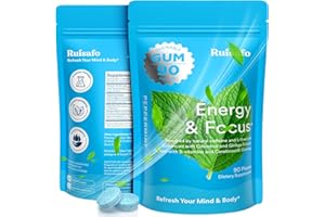 RUISAFO Focus Gum – 60mg Natural Caffeine, L-Theanine, Vitamins B12 & B6,Sugar-Free Chewing Gum for Energy and Mental Focus,Peppermint Flavor,90 Pieces