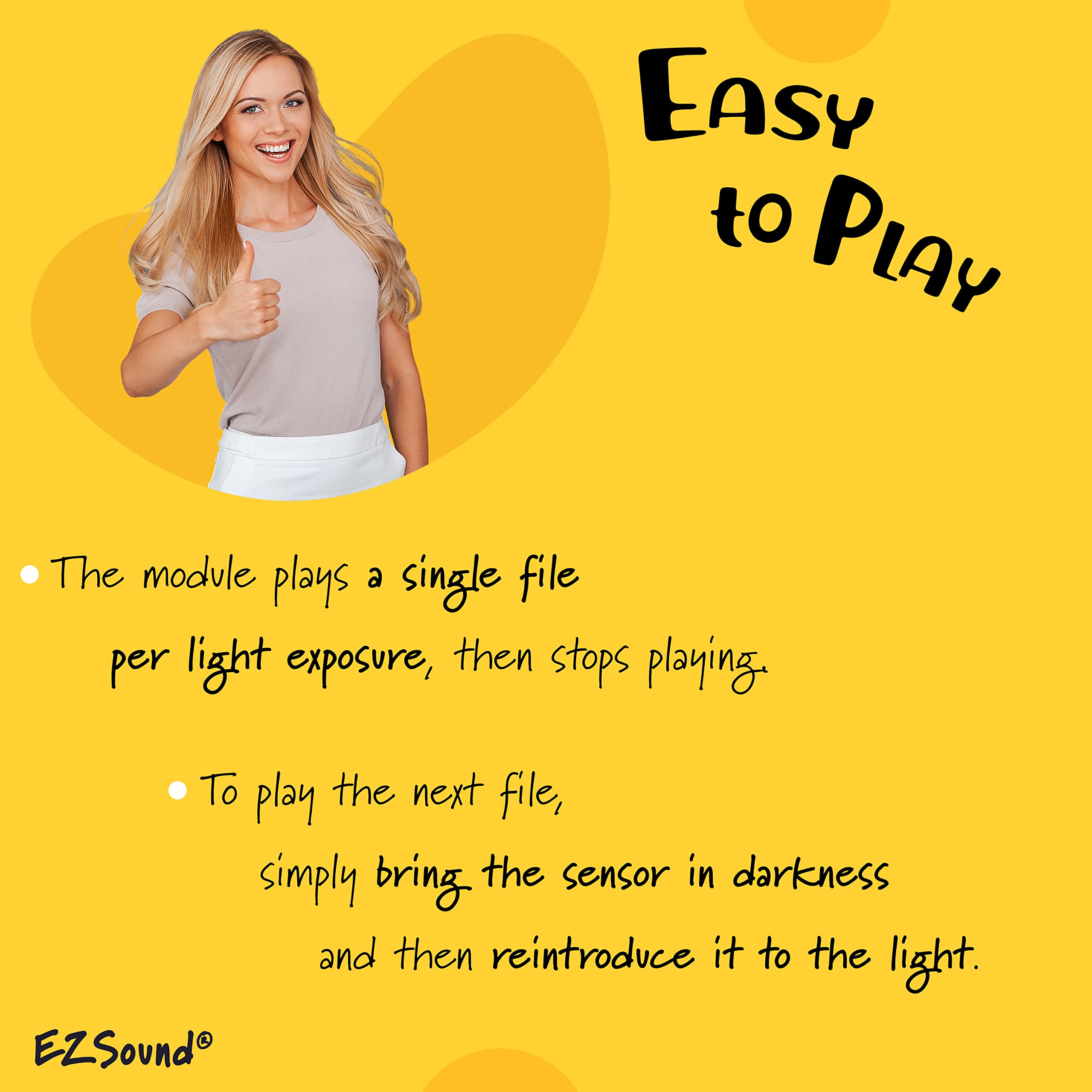 EZSound MultiPlay Light Activated Recordable Sound Chip | Records and Plays Multiple Songs and Messages | Create Recordable Custom Music Box | Light MP3 Music Sensor for Crafts, Hobbies, and Keepsakes