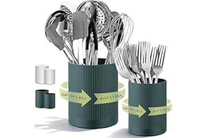 Homquen 360° Rotating Utensil Holder, 6.3''+4.7'' Plastic Kitchen Utensil Holder for Countertop, Large Cooking Utensil Crocks
