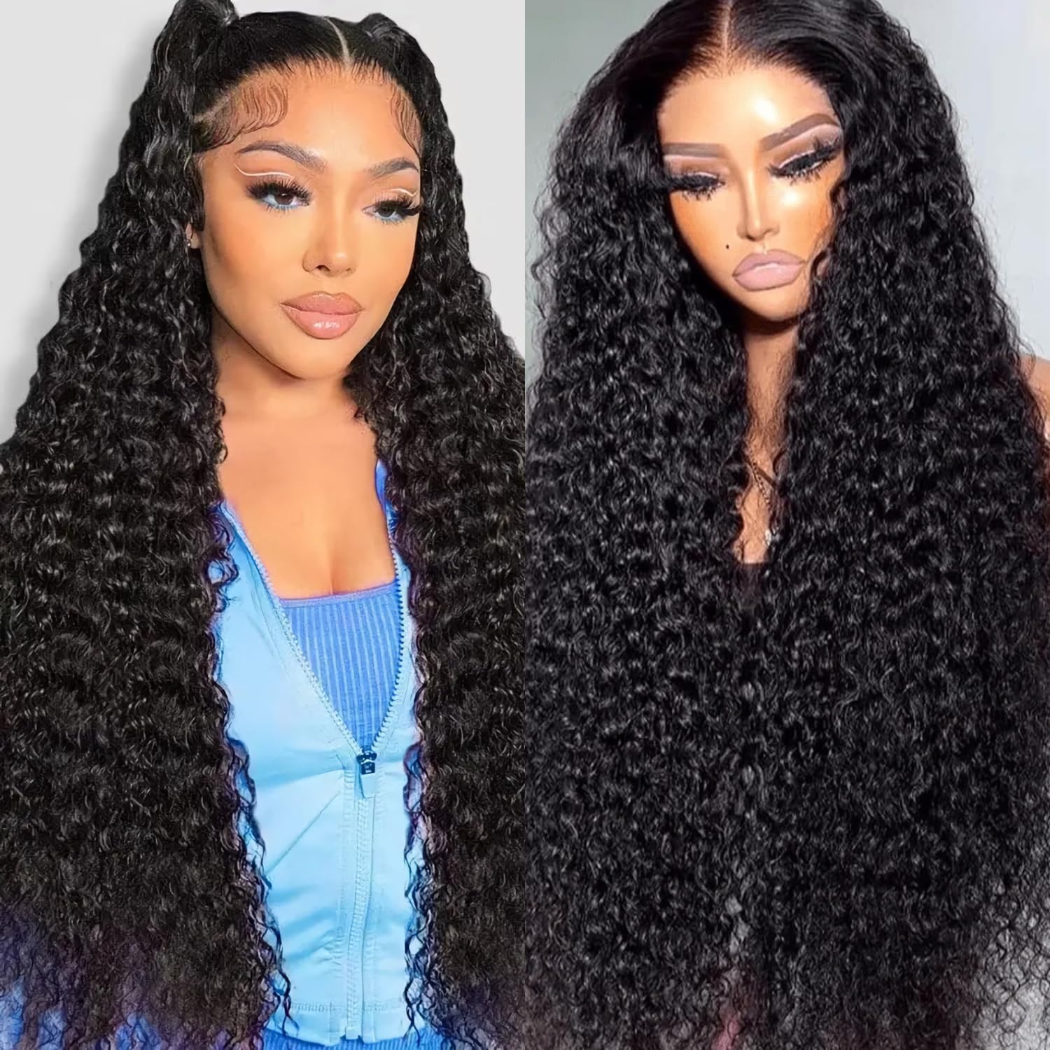Photo 1 of LESLY 30 Inch 13x6 Deep Wave Lace Front Wigs Human Hair Natural Black 200% Density Pre Plucked Deep Curly 13x6 HD Lace Frontal Wigs Human Hair Glueless Wigs with Baby Hair for Women
