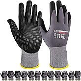 Gasoline Safety Work Gloves Extra Micro-Foam Nitrile Coated-12 Pairs,Endurance Seamless Knit Nylon Spandex,Dots on Palm, Dot Grip Gloves,Work Gloves Men and Women (12, XL)