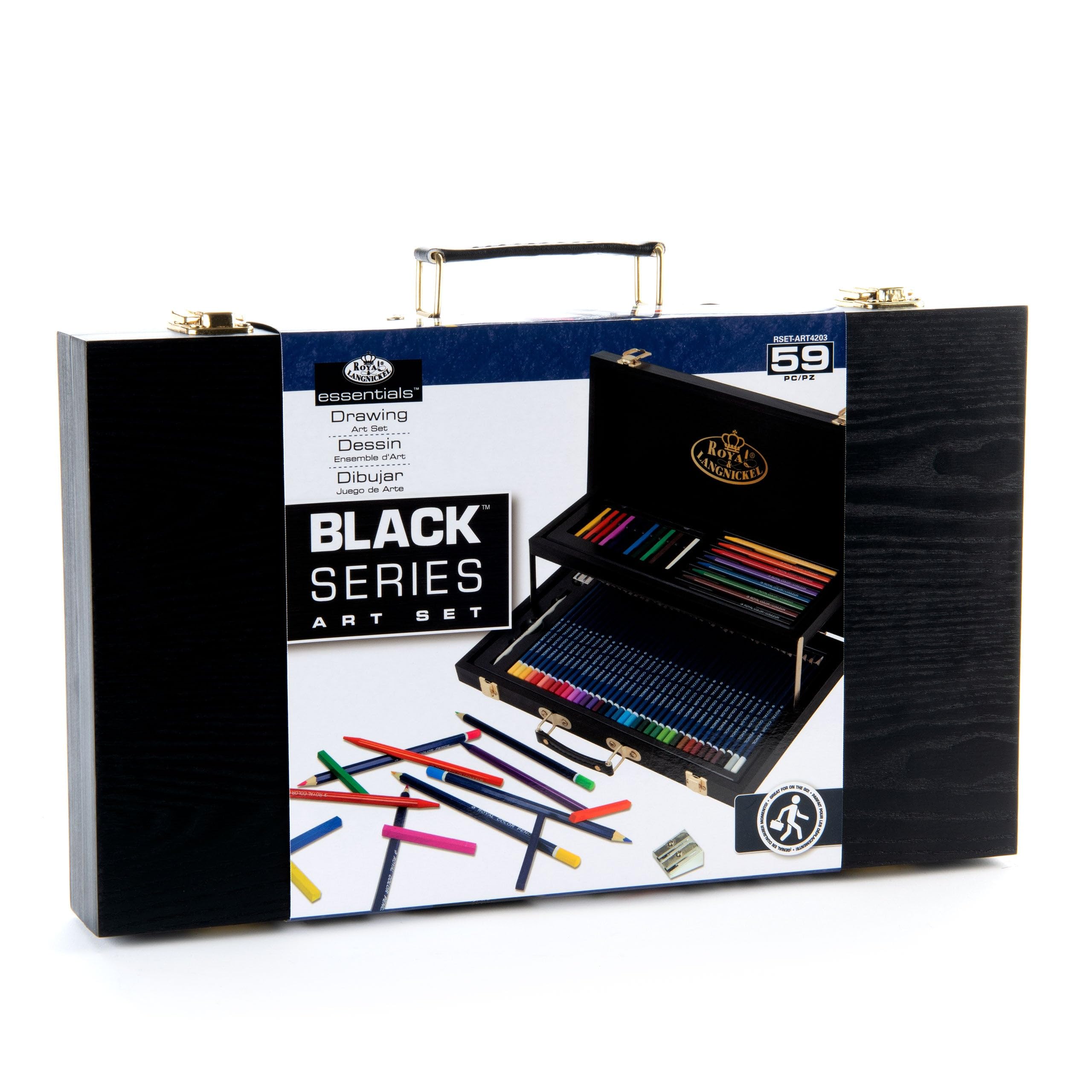 Royal & Langnickel Black Series Art Drawing Wooden Box Set 2 Level.