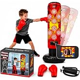 Punching Bag for Kids, Inflatable Boxing Bag Set with LED Targets | Scoring, Light, Music, 4 Game Modes, Memory Challenge &amp; 2-Player Battle, Active Play Boxing Toy Gift for Boys Girls Ages 4-15