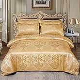 TUMAN Pro Duvet Cover Set European Luxury Satin Embroidery 3-Piece Bedding Set Soft Comfortable and Lightweight Gold King Duvet Cover (No Quilt) (Gold, King)