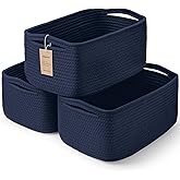 Maxuni 3-Pcs Shelf Baskets for Organizing, Closet Organizer Bins, Small Woven Baskets, Rope Toy Basket, Storage Basket for Shelves, Cube Decorative Box, 11.8×7.8×5.1”|Navy Blue
