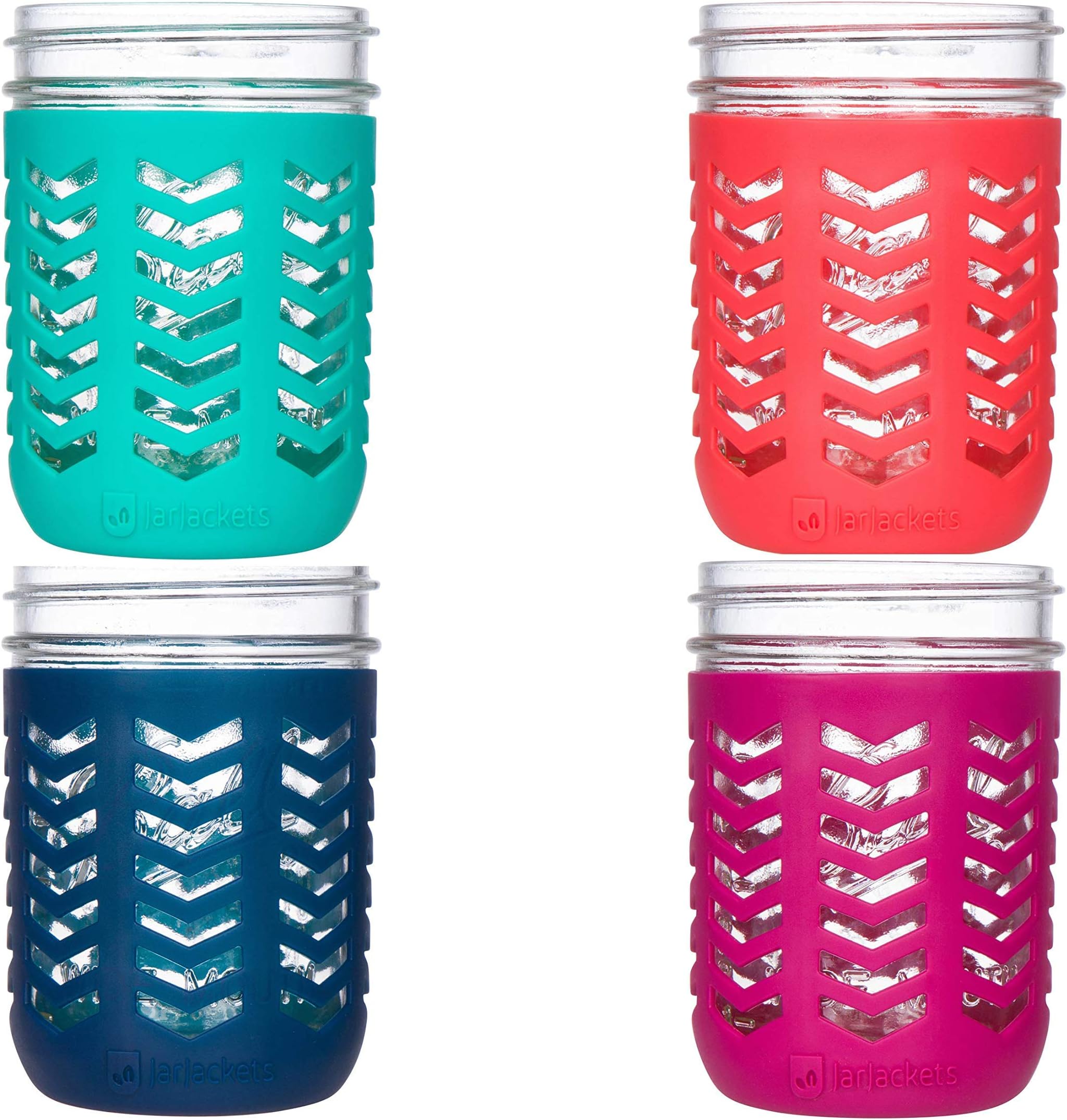 JarJackets Silicone Mason Jar Protector Sleeve - Fits 490ml (1 pint) Wide-Mouth Jars | Package of 4 (Multicolor)